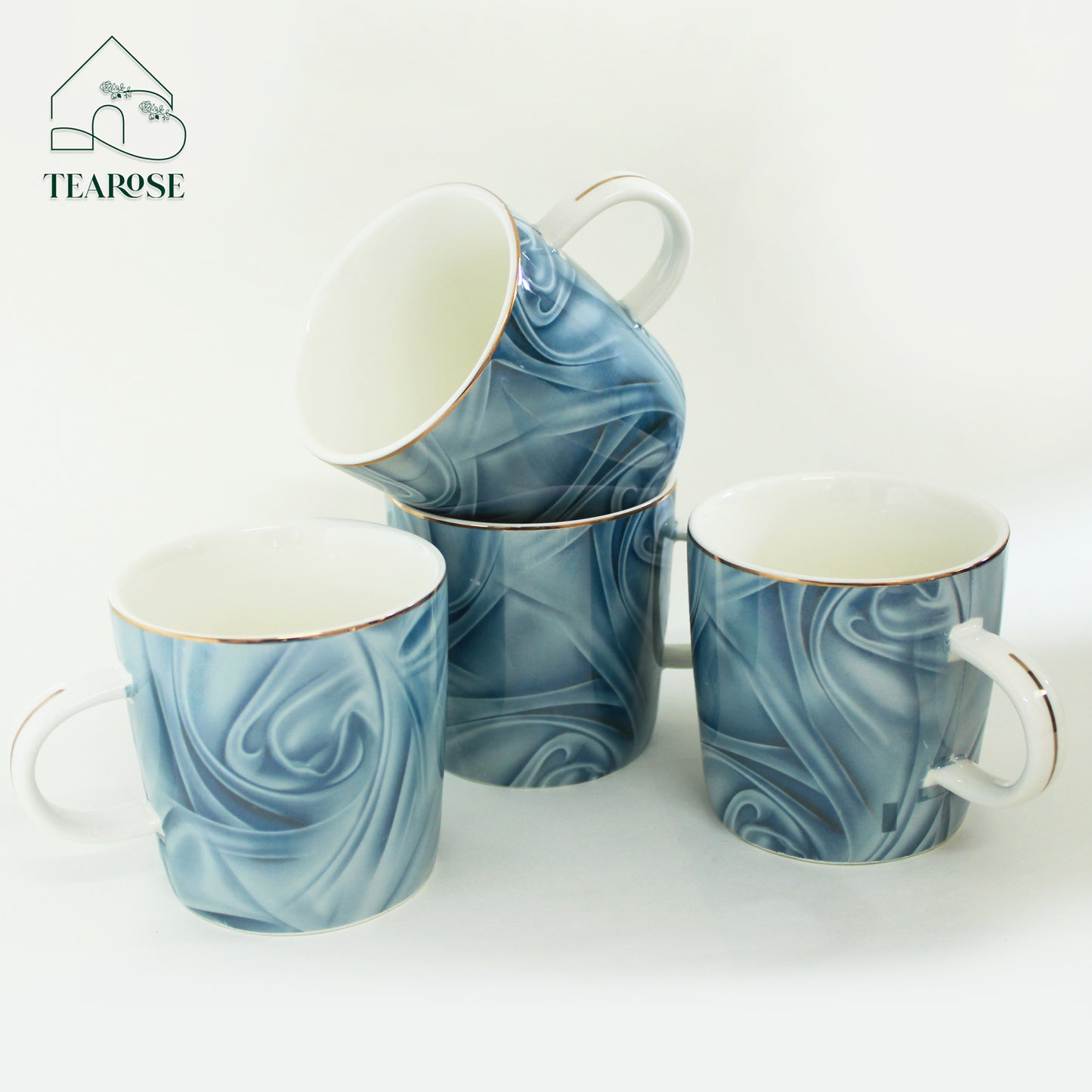 Air Goblet Ceramic Marble Finish Mug Set - 4 Piece