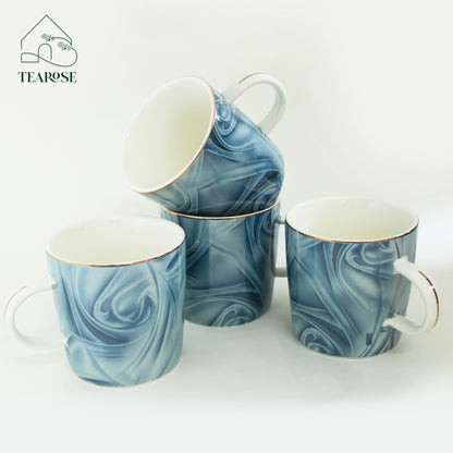 Air Goblet Ceramic Marble Finish Mug Set - 4 Piece