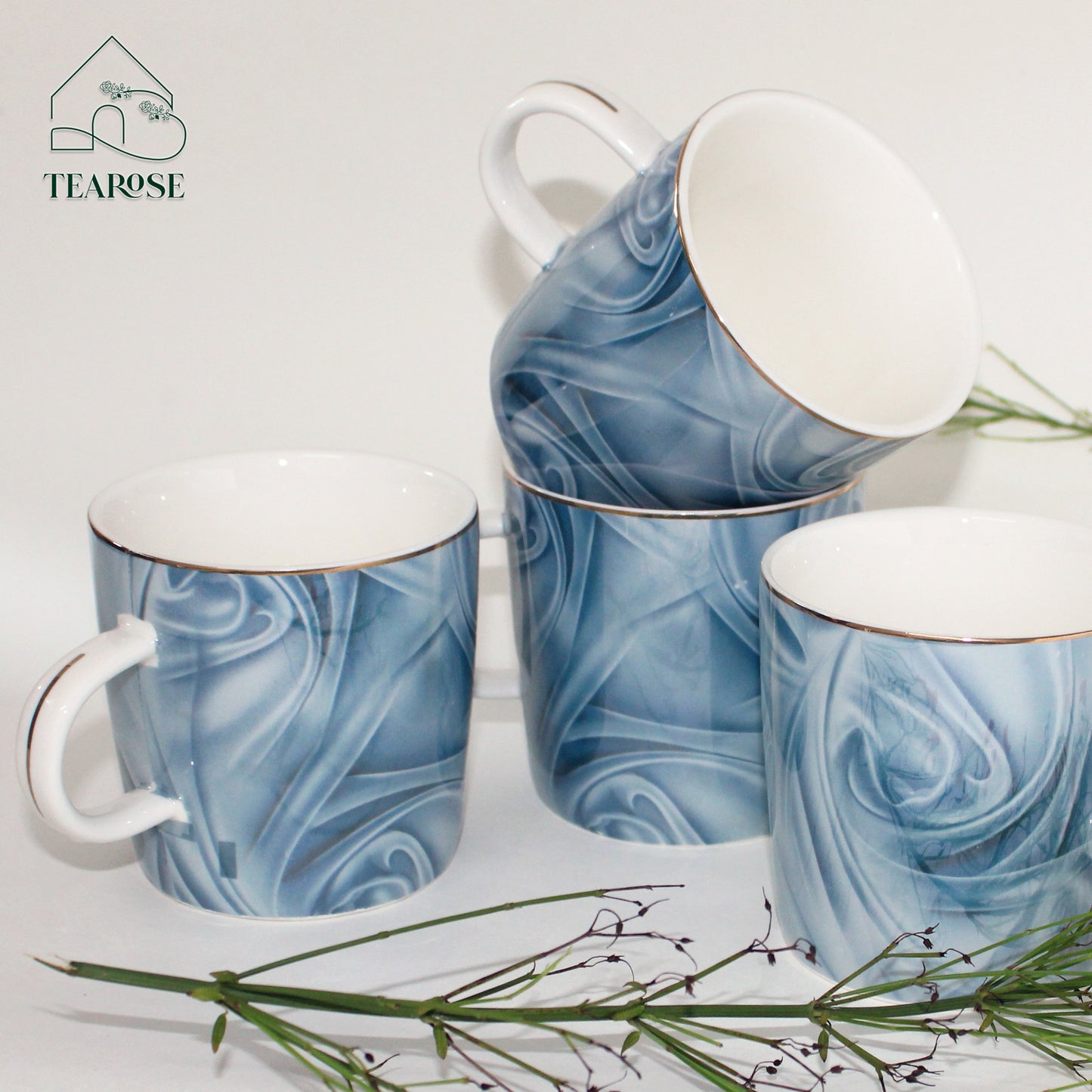 Air Goblet Ceramic Marble Finish Mug Set - 4 Piece