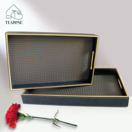 Leather Tray Set - Black & Midnight Navy Blue | Set of 2 Stylish Trays