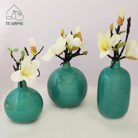 Green Fields Ceramic Vase with Artificial Flowers