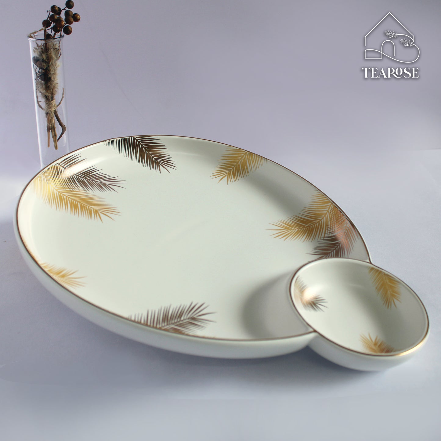 Golden Lining Ceramic Platter - Oval Serving Dish