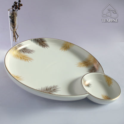 Golden Lining Ceramic Platter - Oval Serving Dish