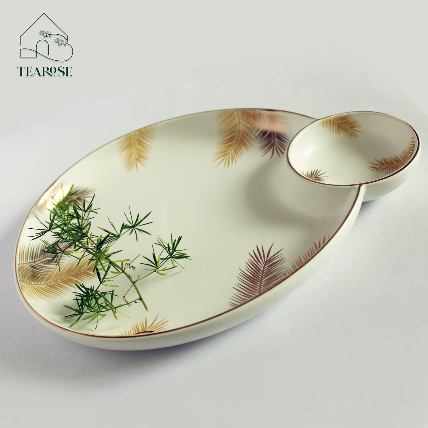 Golden Lining Ceramic Platter - Oval Serving Dish